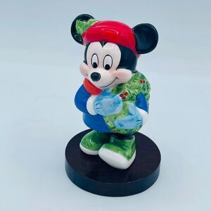 Vintage Disney Mickey Mouse Mounted Ceramic Figure Schmid w Christmas Wreath